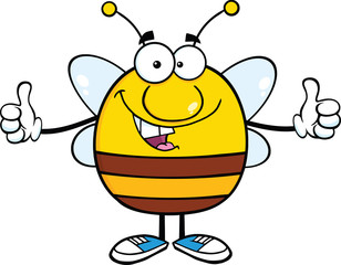 Happy Pudgy Bee Cartoon Character Giving A Double Thumbs Up