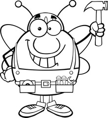 Black And White Pudgy Bee Worker Holding Up A Hammer
