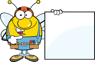 Fototapeta premium Pudgy Bee Worker Showing A Blank Sign