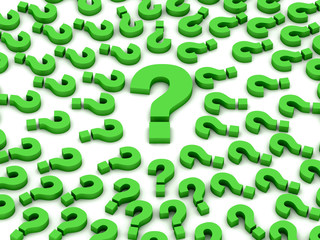 Question sign surrounded by question marks.