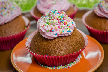 pink decorated tartlets outside