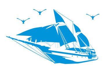 Sailboat on the waves.