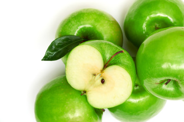 Green apple fruits isolated on white background