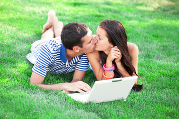 Students with laptop at outdoor