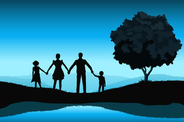 Nature Background with Family Silhouette