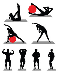Silhouettes of bodybuilding and fitness, vector illustration