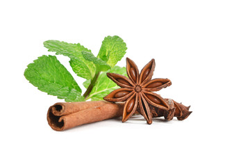 Sticks of cinnamon with mint and anise