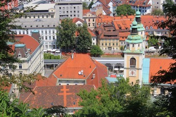 Naklejka premium Ljubljana center - cathedral and central market, Slovenia