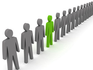 Unusual person in row. Concept 3D illustration