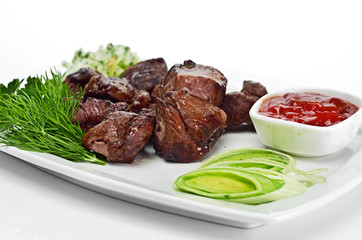 Grilled meat and vegetables