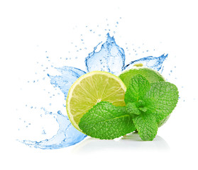 lime and mint on water splash