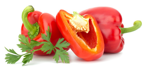 Red pepper isolated on white background closeup