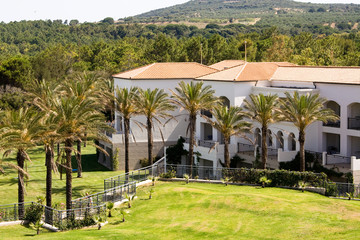 Palm trees and white house, Greece, Peloponnese