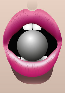 boca de labios sensuales mordiendo una esfera