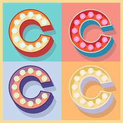 Vector of simple and clear flat lamp alphabet. Letter C