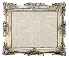 old silver frame. empty grunge canvas with cracks