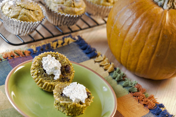 Pumpkin muffins served with whipped cream cheese
