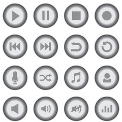 Gray music icons set - web and application music icons