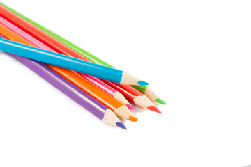 Colour pencils isolated on white background close up