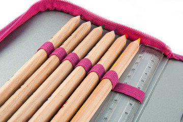 Pencil-case isolated on white