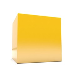 Blank yellow 3d cube in perspective on white background