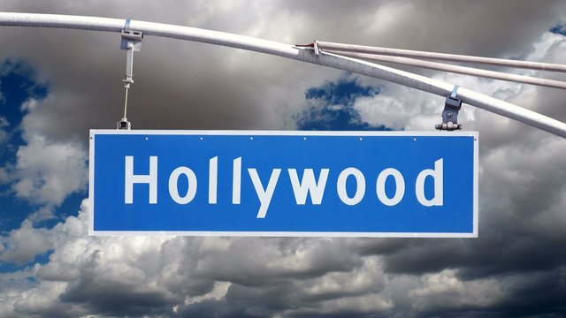 Hollywood Bl Street Sign with Moving Clouds