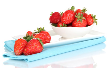 Fresh strawberry in bowl isolated on white