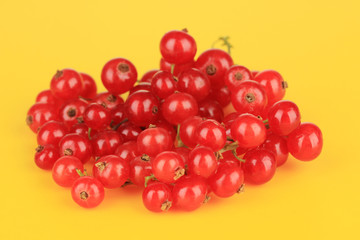 Redcurrants on yellow background