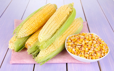Fresh corn vegetable on wooden table