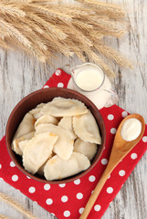 Tasty dumplings with fried onion