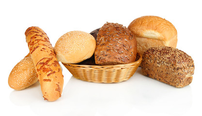 Variety of bread isolated on white