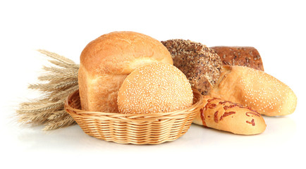Variety of bread isolated on white