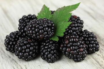 Sweet blackberries on table close-up