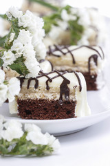 Chocolate cakes for wedding party. Selective focus
