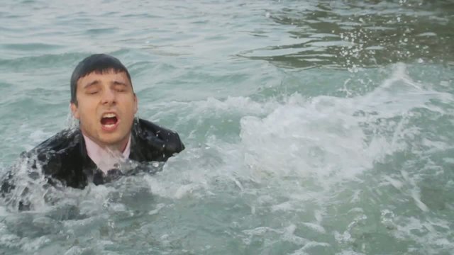 Castaway Businessman Reaching dry land Rescue Concept HD