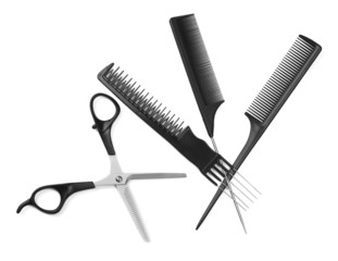 Professional hairdresser tools isolated on white
