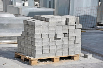 Stack of white silicate brick on construction site