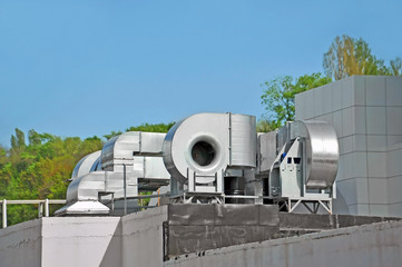 Industrial air conditioning and ventilation systems on a roof