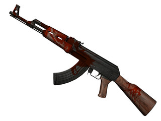 fusil d'assaut AK 47 ensanglanté 3D sur fond blanc - obrazy, fototapety, plakaty