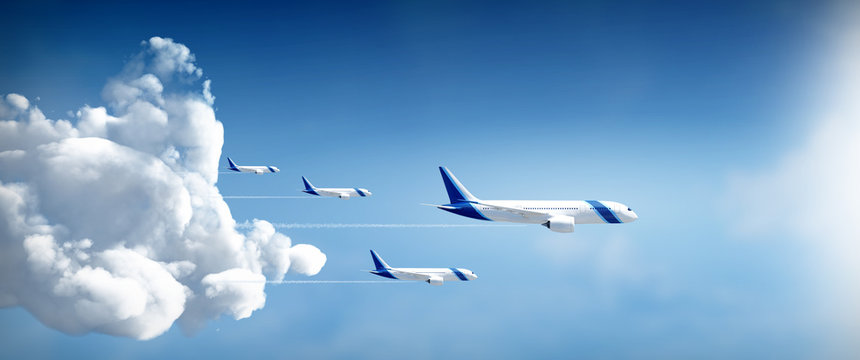 Airplanes fly away