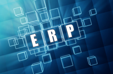 Fototapeta na wymiar ERP w kostkach niebieskiego szkła - pomysł na biznes