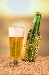 Beer on a beach photo concept