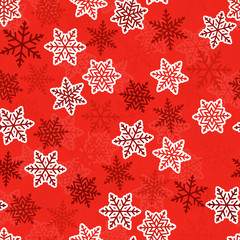 Red seamless snowlakes pattern.