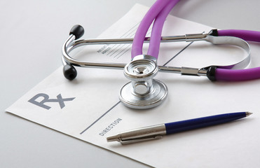 Closeup of a stethoscope on a rx prescription