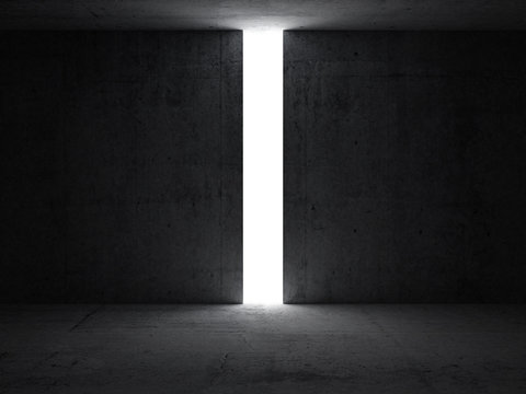 Dark abstract interior with opening in the concrete wall