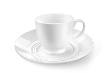 white tea or coffee cup with saucer isolated on white
