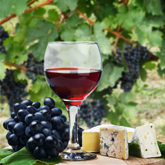 glass of red wine with grapes