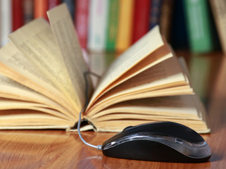 Computer mouse and book on the desk