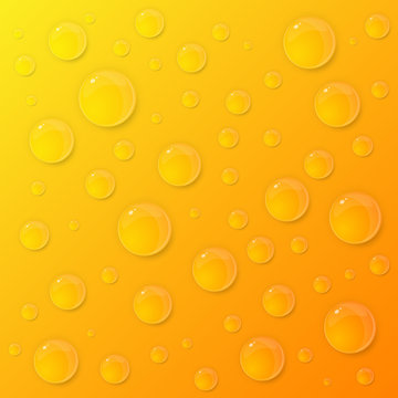 Water drops on yellow background. Vector illustration.
