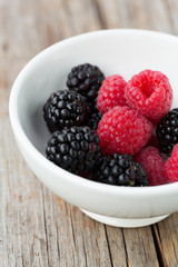 Fresh raspberries and blackberries